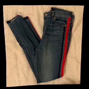 High rise side stripe ankle legging jean